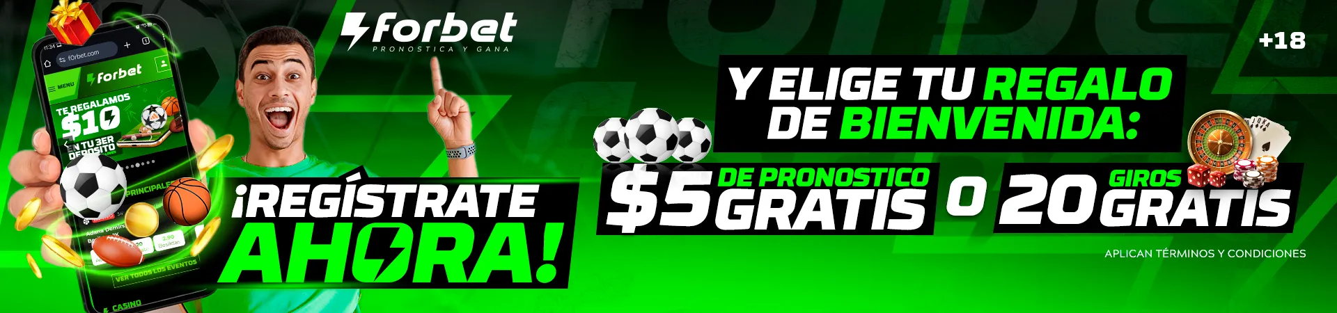 Regístrate ahora y elige tu regalo: $5 de pronóstico gratis o 20 giros gratis